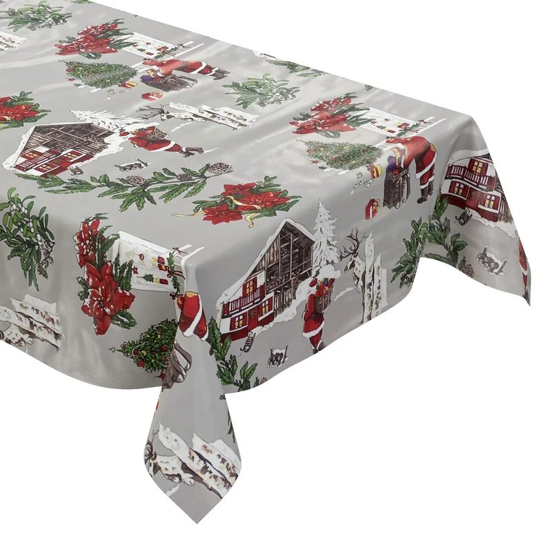 KEVKUS Wachstuch Tischdecke Weihnachten P984-2 Weihnachtsmann auf grau eckig rund oval