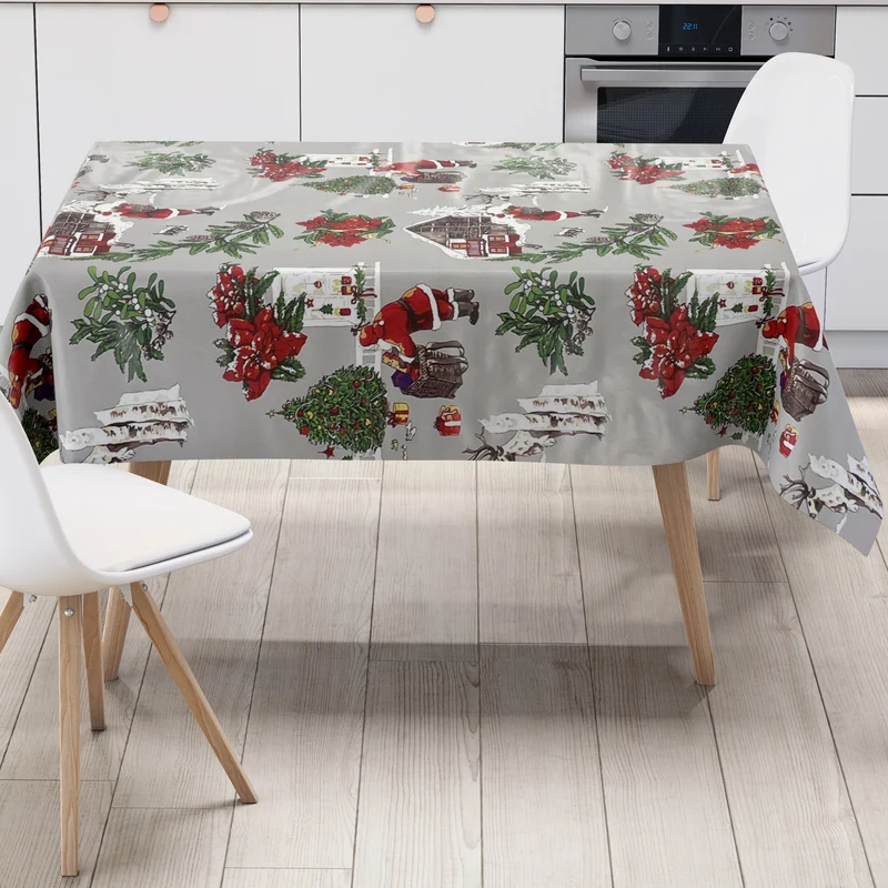 KEVKUS Wachstuch Tischdecke Weihnachten P984-2 Weihnachtsmann auf grau eckig rund oval