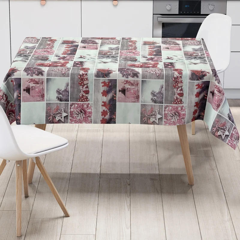 Wachstuch Tischdecke Weihnachten P1032-3 rot Schneemann Laterne eckig rund oval