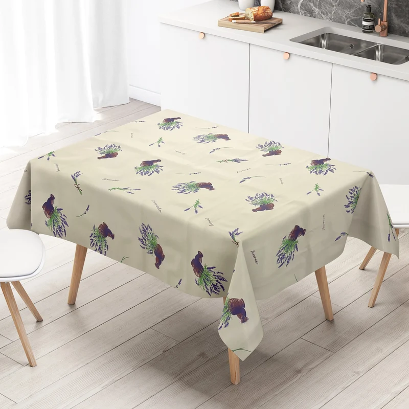 Wachstuch Tischdecke K150114 Lavendel auf beige eckig rund oval