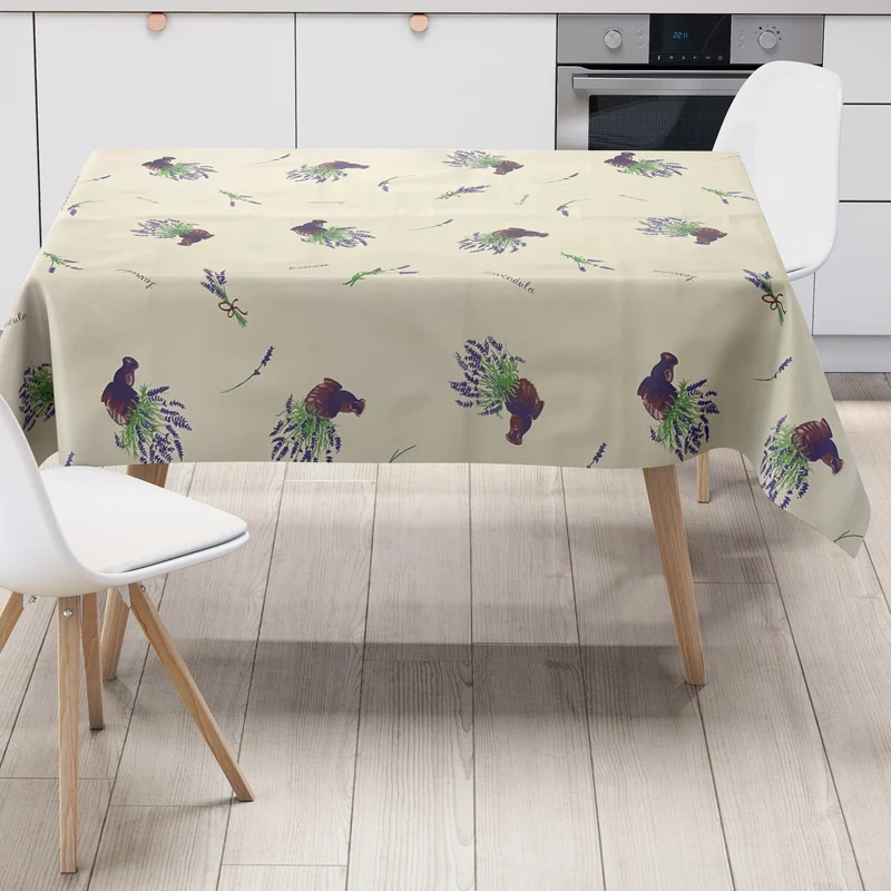 Wachstuch Tischdecke K150114 Lavendel auf beige eckig rund oval
