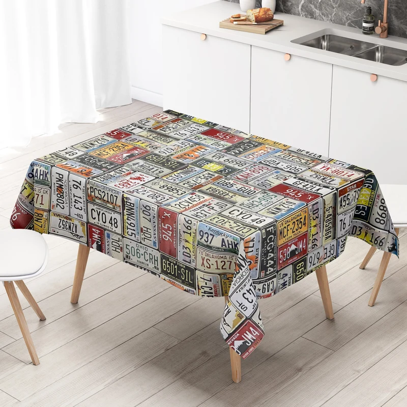 Wachstuch Tischdecke K-BE4211 Kennzeichen USA Werkstatt eckig rund oval