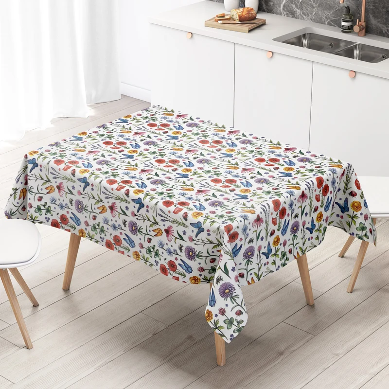 Wachstuch Tischdecke K150157 Blumenwiese Schmetterlinge eckig rund oval