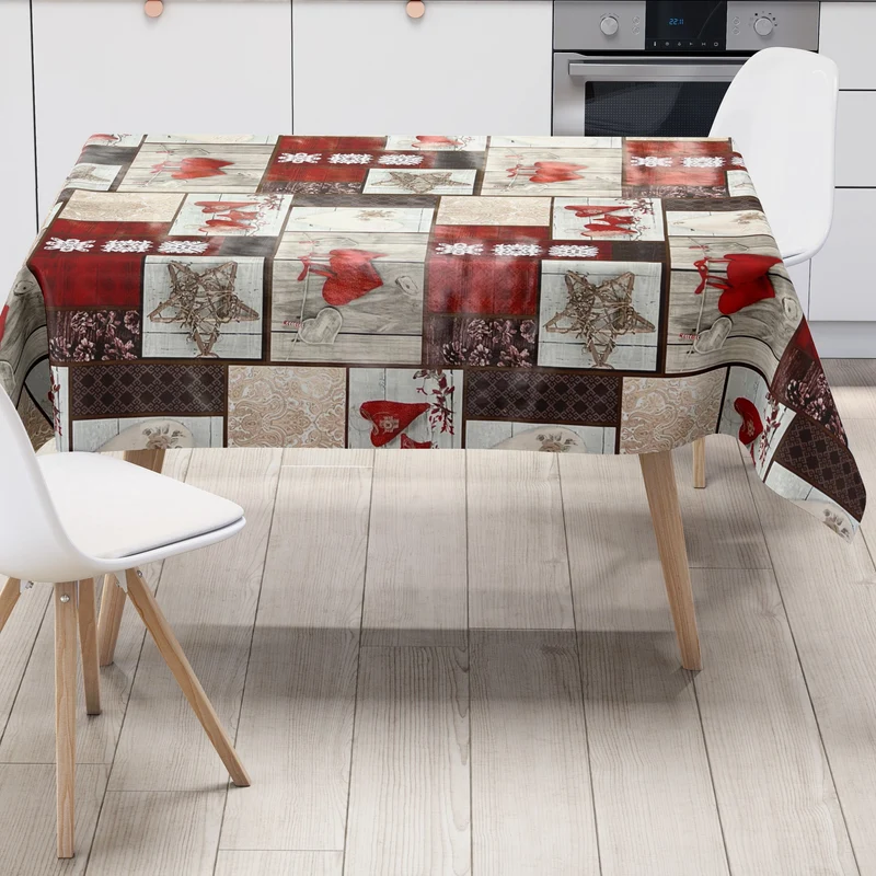KEVKUS Wachstuch Tischdecke Weihnachten 06033-00 rote Herzen Holz eckig rund oval