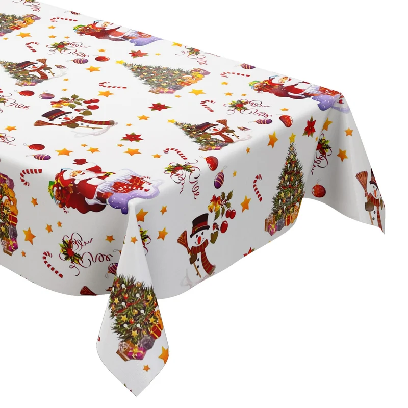 KEVKUS Wachstuch Tischdecke Weihnachten 01188-04 Schneemann Weihnachtsmann weiß eckig rund oval
