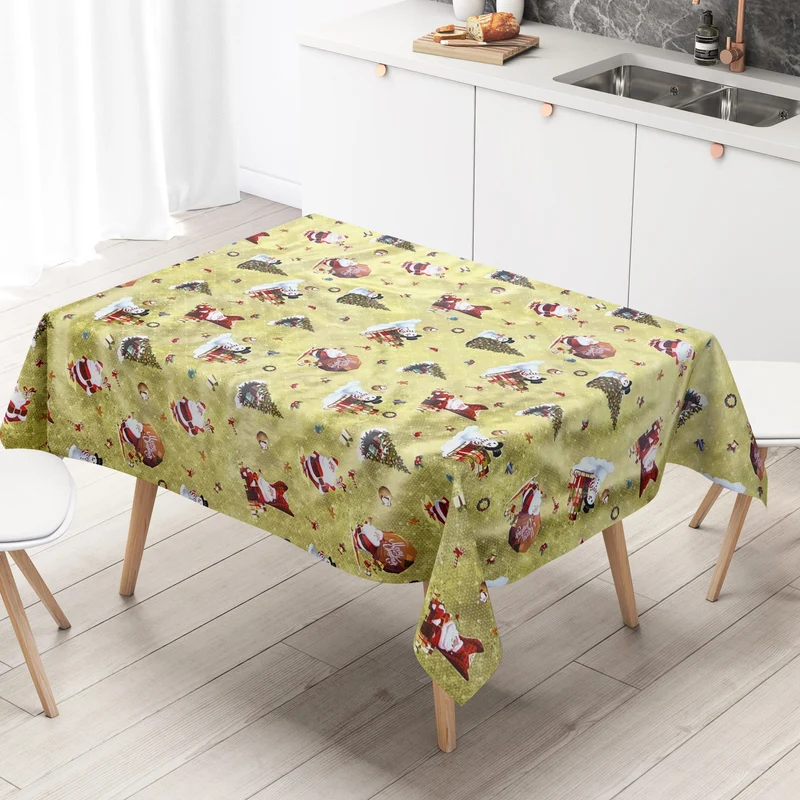 KEVKUS Wachstuch Tischdecke Weihnachten 01334-01 Schneemann Weihnachtsmann gold eckig rund oval