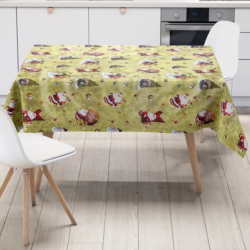 KEVKUS Wachstuch Tischdecke Weihnachten 01334-01 Schneemann Weihnachtsmann gold eckig rund oval