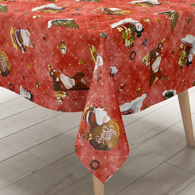 KEVKUS Wachstuch Tischdecke Weihnachten 01334-02 Schneemann Weihnachtsmann rot eckig rund oval