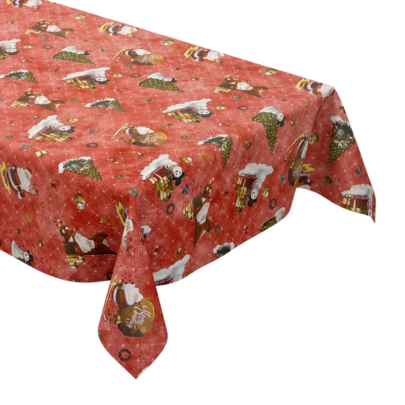 KEVKUS Wachstuch Tischdecke Weihnachten 01334-02 Schneemann Weihnachtsmann rot eckig rund oval