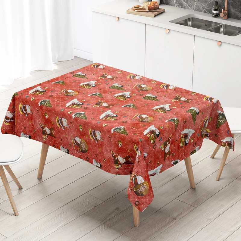 KEVKUS Wachstuch Tischdecke Weihnachten 01334-02 Schneemann Weihnachtsmann rot eckig rund oval