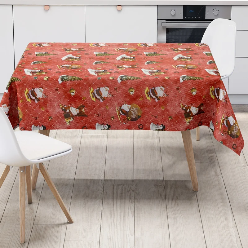 KEVKUS Wachstuch Tischdecke Weihnachten 01334-02 Schneemann Weihnachtsmann rot eckig rund oval
