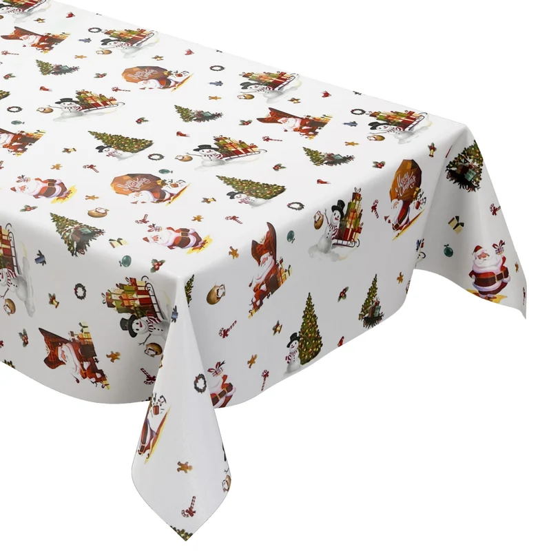 KEVKUS Wachstuch Tischdecke Weihnachten 01334-03 Schneemann Weihnachtsmann weiß eckig rund oval
