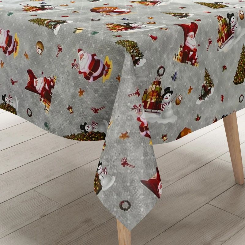 KEVKUS Wachstuch Tischdecke Weihnachten 01334-04 Schneemann Weihnachtsmann silber eckig rund oval