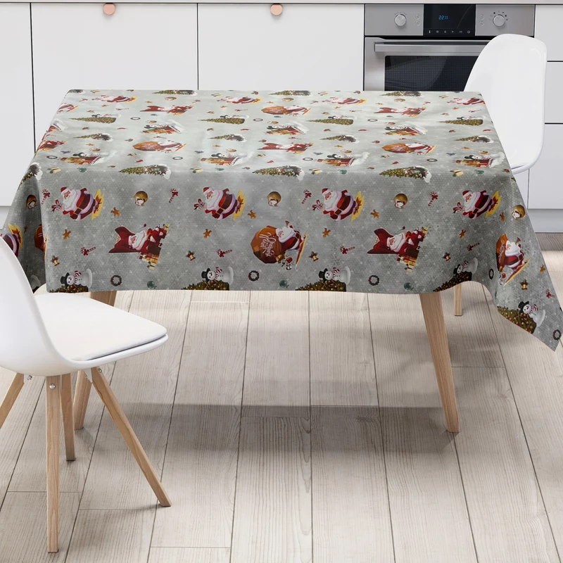 KEVKUS Wachstuch Tischdecke Weihnachten 01334-04 Schneemann Weihnachtsmann silber eckig rund oval