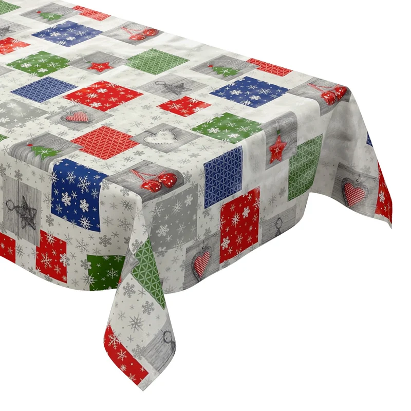 Wachstuch Tischdecke Weihnachten P1033-1 rot blau grün Schneeflocken eckig rund oval