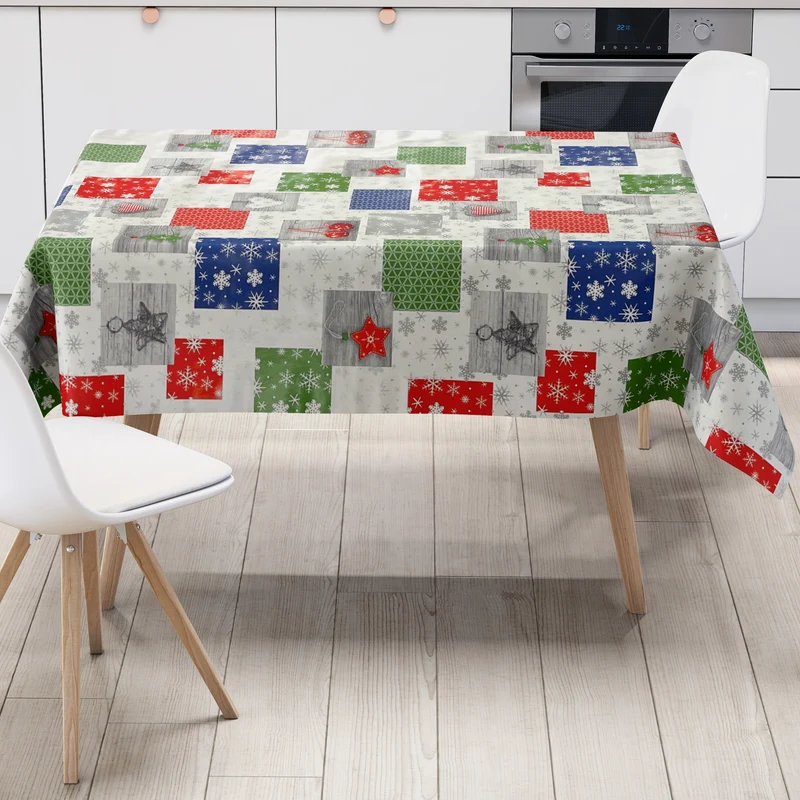 Wachstuch Tischdecke Weihnachten P1033-1 rot blau grün Schneeflocken eckig rund oval