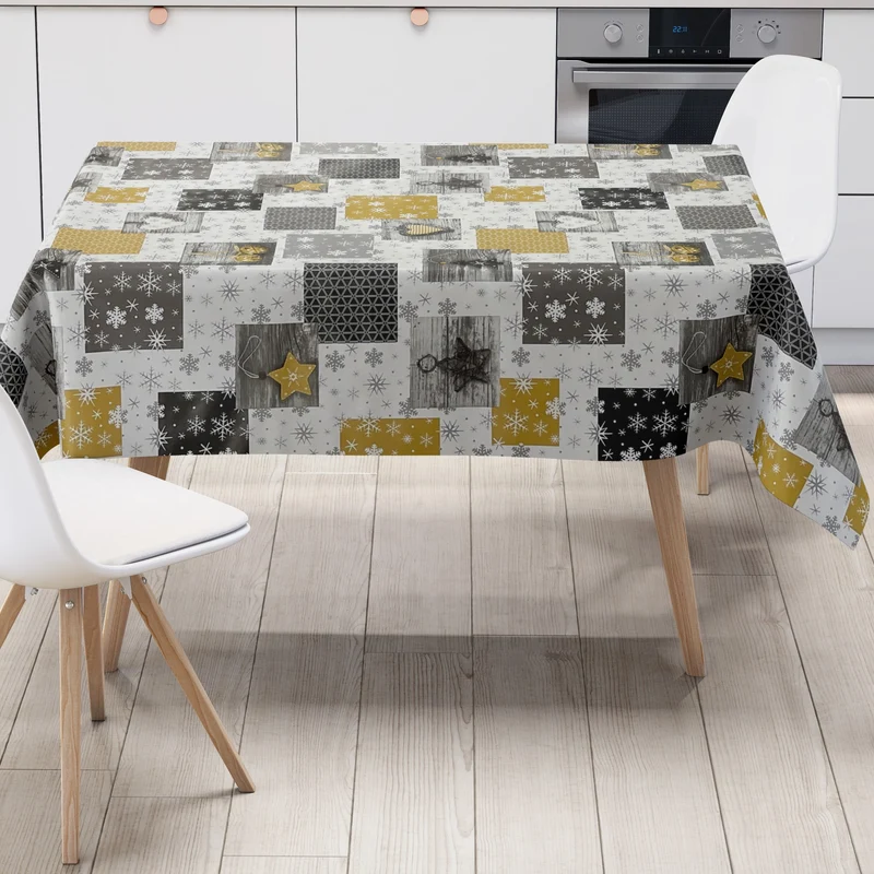 Wachstuch Tischdecke Weihnachten P1033-2 grau gold Schneeflocken eckig rund oval
