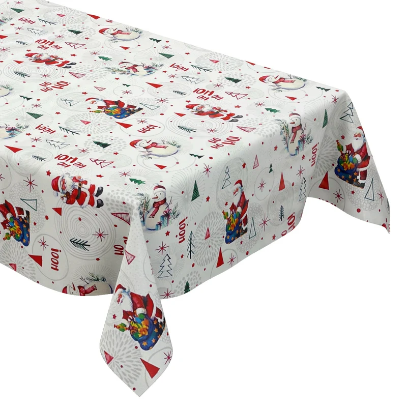 KEVKUS Wachstuch Tischdecke Weihnachten P1151-1 Schneemann Weihnachtsmann weiß eckig rund oval