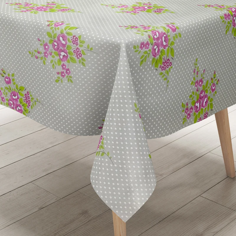 Wachstuch Tischdecke K150029 Lavendel Punkte auf beige eckig rund oval