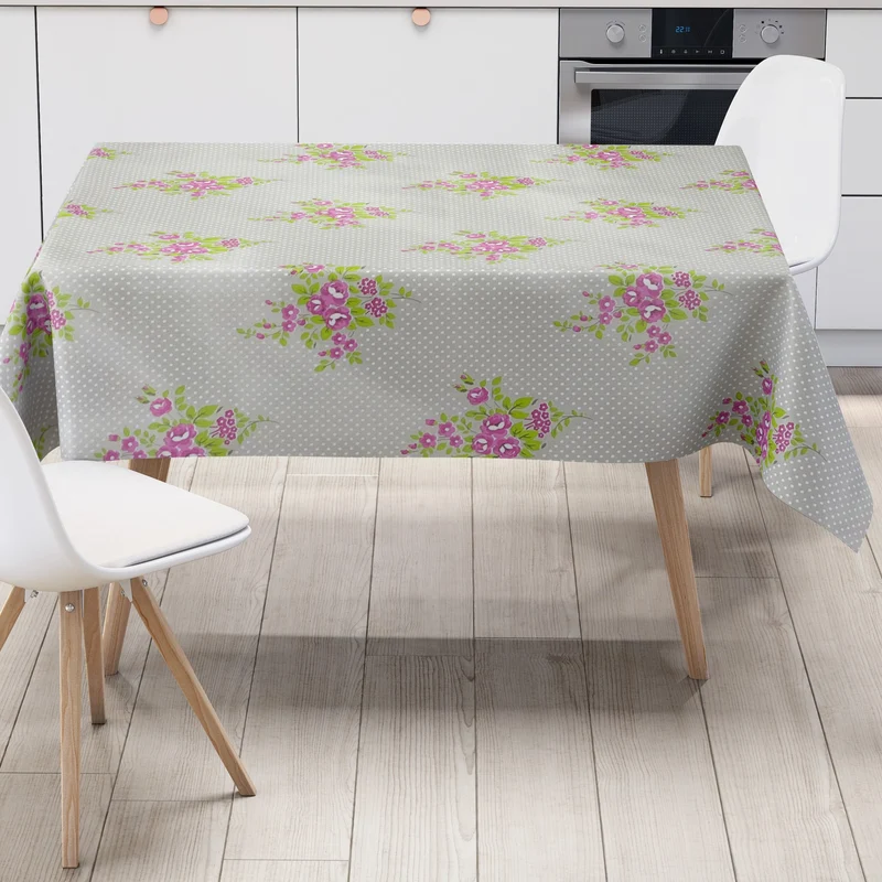 Wachstuch Tischdecke K150029 Lavendel Punkte auf beige eckig rund oval