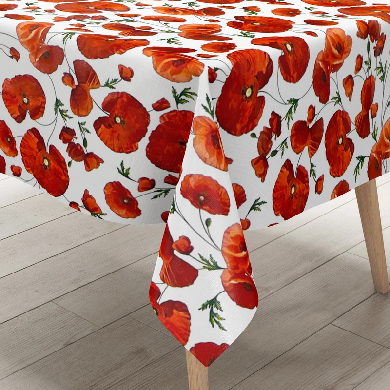 Wachstuch Tischdecke C147040 Mohn Blüten auf weiß eckig rund oval