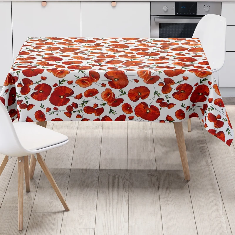 Wachstuch Tischdecke C147040 Mohn Blüten auf weiß eckig rund oval
