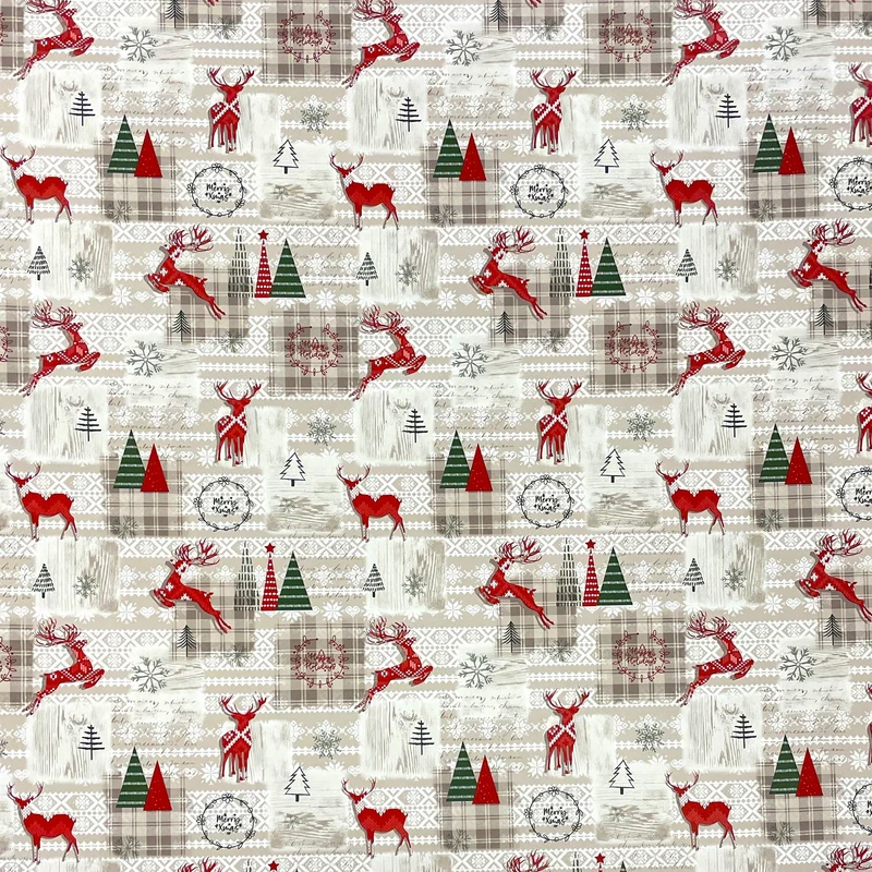 KEVKUS Wachstuch Tischdecke Weihnachten P1152-1 Rentier kariert beige braun eckig rund oval