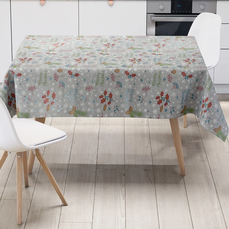 KEVKUS Wachstuch Tischdecke Weihnachten P1034-4 MERRY CHRISTMAS grau blau eckig rund oval