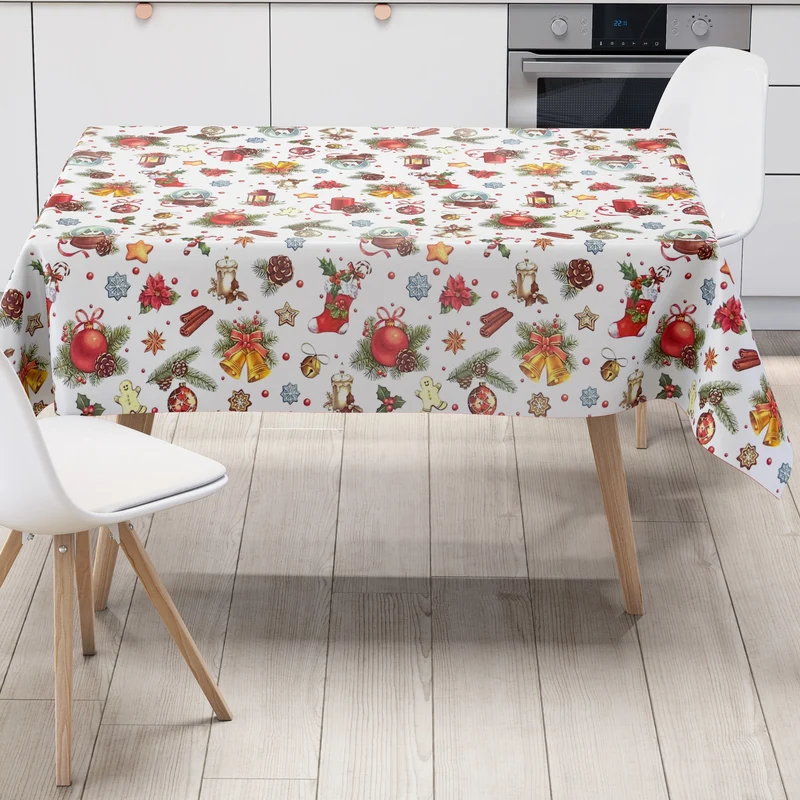 KEVKUS Wachstuch Tischdecke Weihnachten K18A Tannenzweig Schneekugel auf weiß eckig rund oval