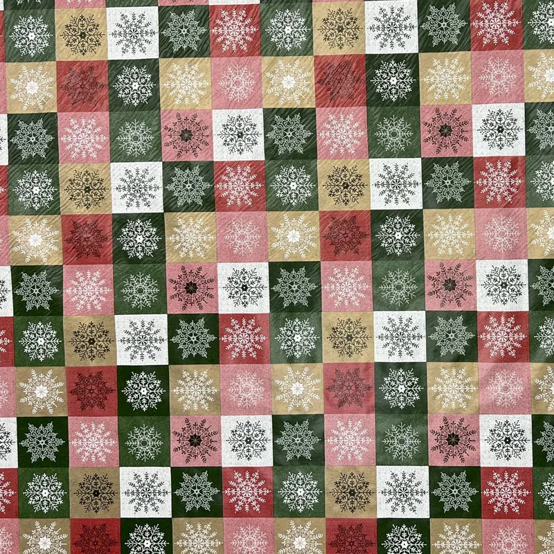 KEVKUS Wachstuch Tischdecke Weihnachten 01355-05 Schneeflocken Karo rot grün gold eckig rund oval