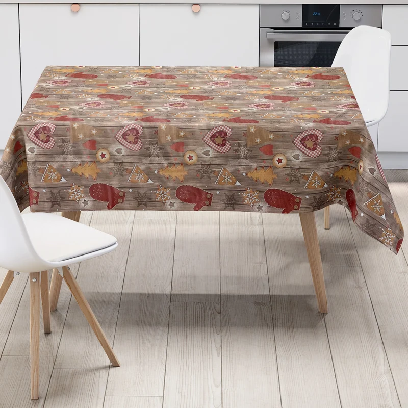 KEVKUS Wachstuch Tischdecke Weihnachten C141511 Holz Tannenbaum Herzen eckig rund oval
