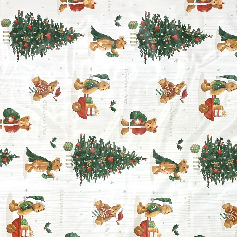 KEVKUS Wachstuch Tischdecke Weihnachten C141531 Teddy Tannenbaum weiß eckig rund oval