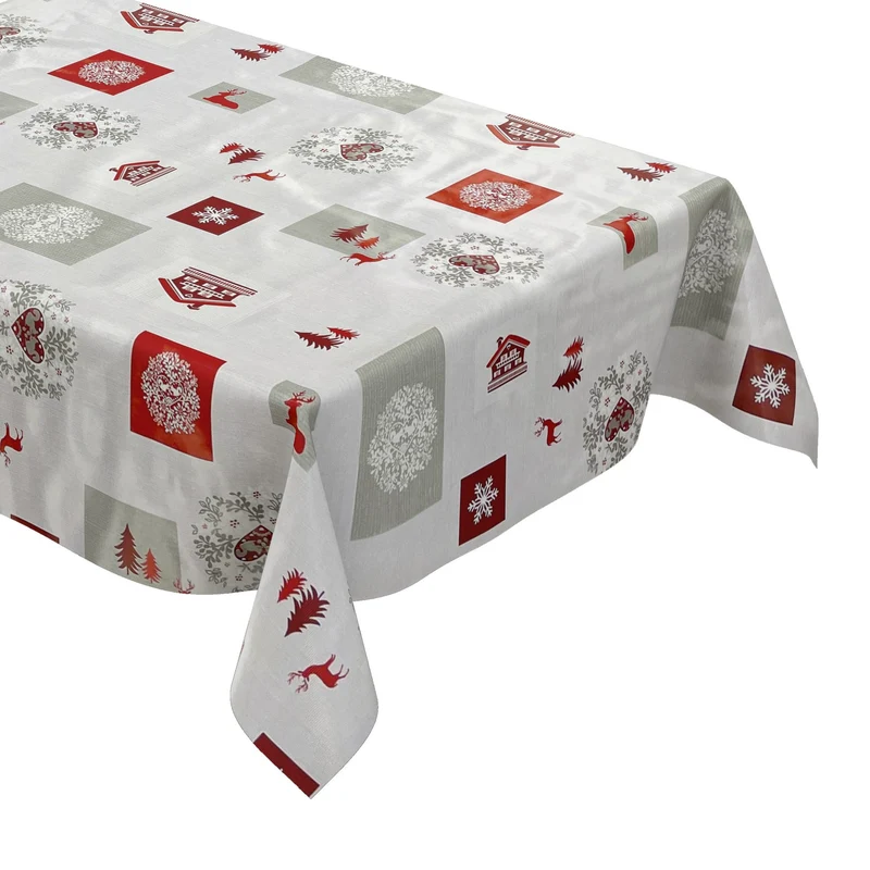 KEVKUS Wachstuch Tischdecke Weihnachten B4017-01 Rentier Schneeflocke rot grau eckig rund oval
