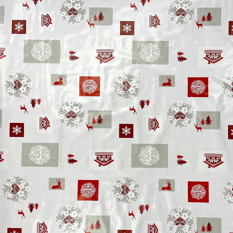 KEVKUS Wachstuch Tischdecke Weihnachten B4017-01 Rentier Schneeflocke rot grau eckig rund oval