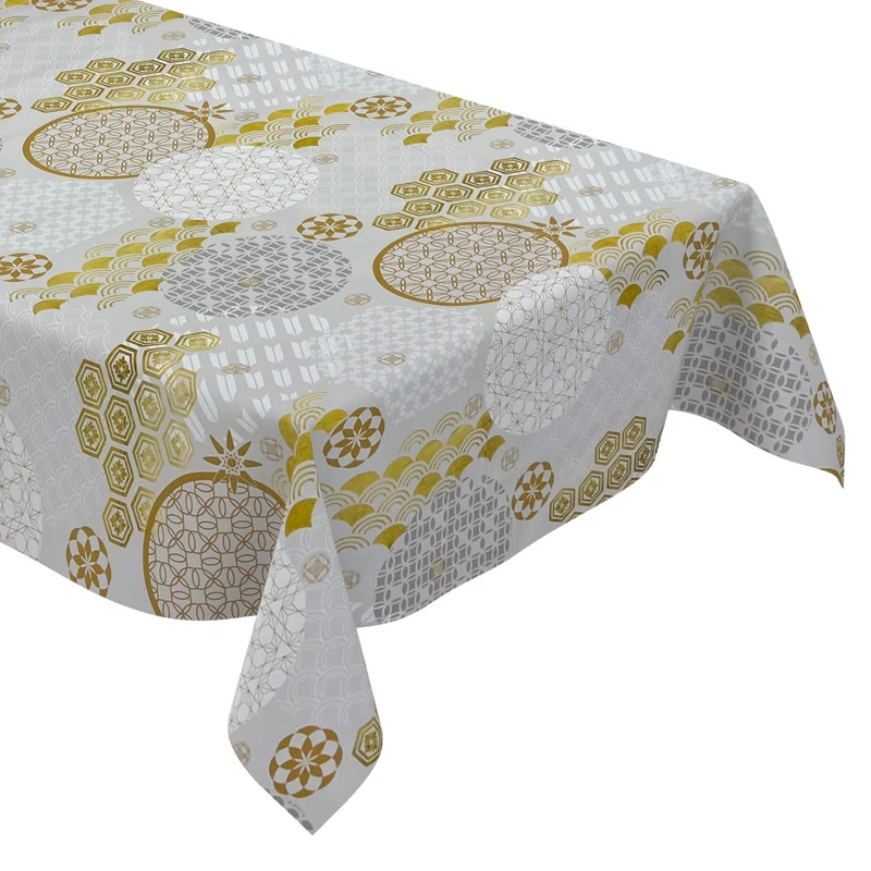 Wachstuch Tischdecke geprägt Weihnachten B5023-01 Schneeflocke gold grau silber eckig rund oval