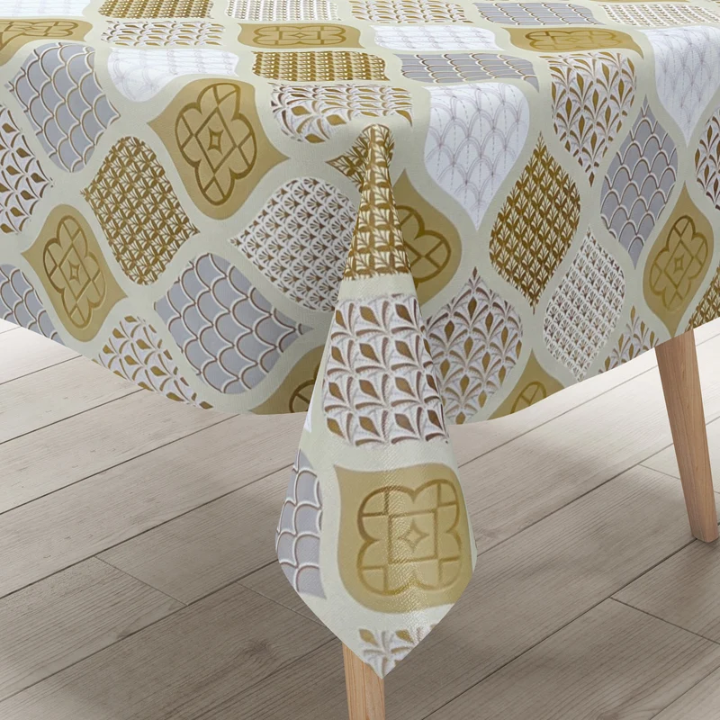 Wachstuch Tischdecke geprägt Weihnachten B6014-01 Zapfen gold grau eckig rund oval