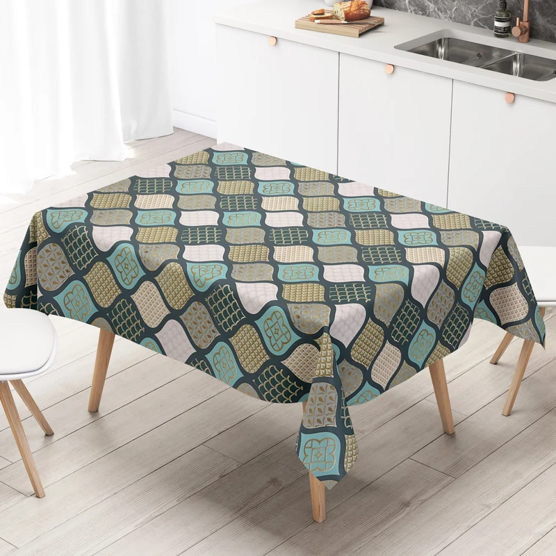 Wachstuch Tischdecke geprägt Weihnachten B6014-03 Zapfen gold türkis petrol eckig rund oval