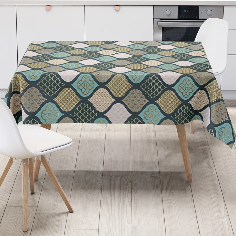 Wachstuch Tischdecke geprägt Weihnachten B6014-03 Zapfen gold türkis petrol eckig rund oval