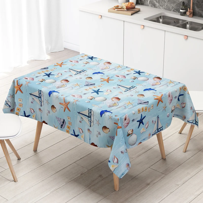 Wachstuch Tischdecke K150214 Muschel Sand Seestern maritim eckig rund oval