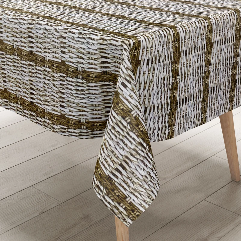 Wachstuch Tischdecke K150181 Rattanoptik geflochten braun beige eckig rund oval