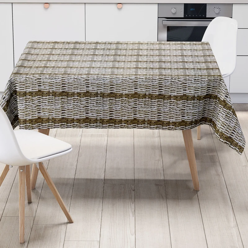 Wachstuch Tischdecke K150181 Rattanoptik geflochten braun beige eckig rund oval