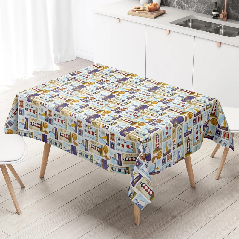 Wachstuch Tischdecke K-BE4201 Muschel Sand Seestern maritim eckig rund oval