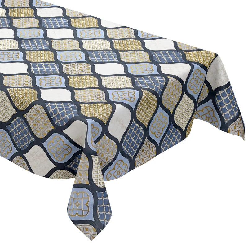 Wachstuch Tischdecke geprägt Weihnachten B6014-05 Zapfen gold blau hellblau eckig rund oval