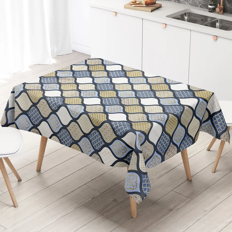 Wachstuch Tischdecke geprägt Weihnachten B6014-05 Zapfen gold blau hellblau eckig rund oval