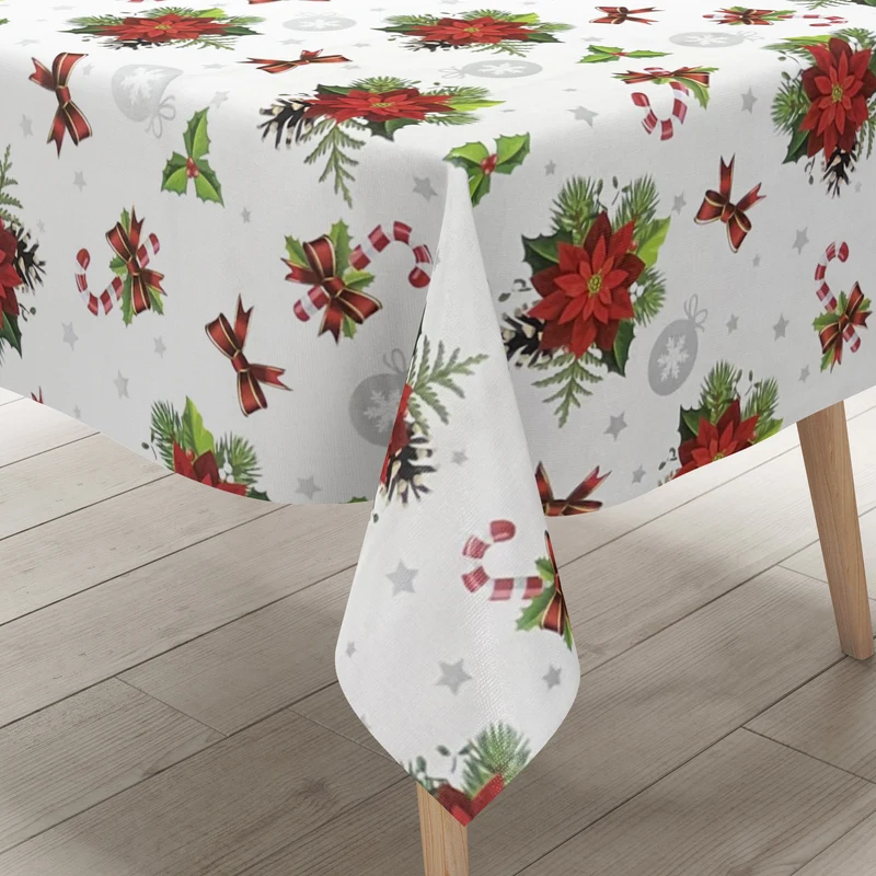 Wachstuch Tischdecke geprägt Weihnachten B6023-01 Weihnachtsstern weiß eckig rund oval