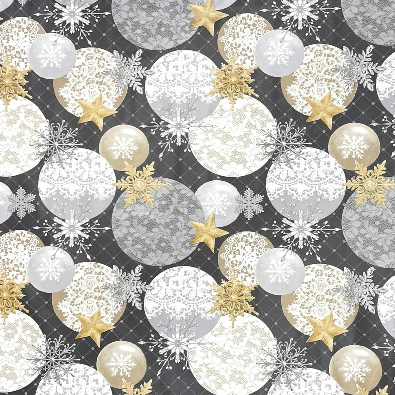 KEVKUS Wachstuch Tischdecke Weihnachten B7000-02 goldene Sterne anthrazit Kugeln eckig rund oval