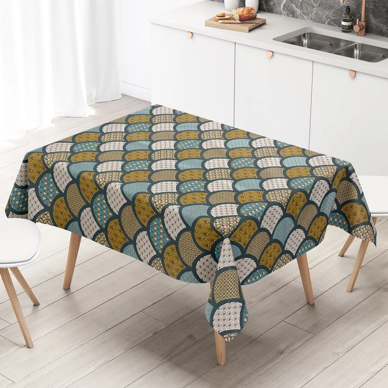 Wachstuch Tischdecke geprägt Weihnachten B5033-03 Zapfen gold türkis petrol eckig rund oval