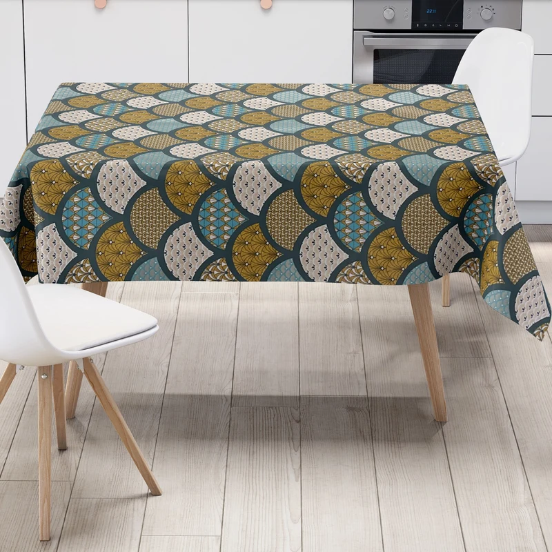 Wachstuch Tischdecke geprägt Weihnachten B5033-03 Zapfen gold türkis petrol eckig rund oval