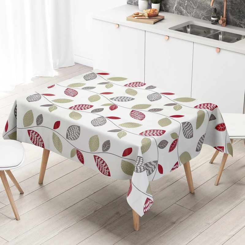 Wachstuch Tischdecke K150088 Laub Blätter auf weiß eckig rund oval