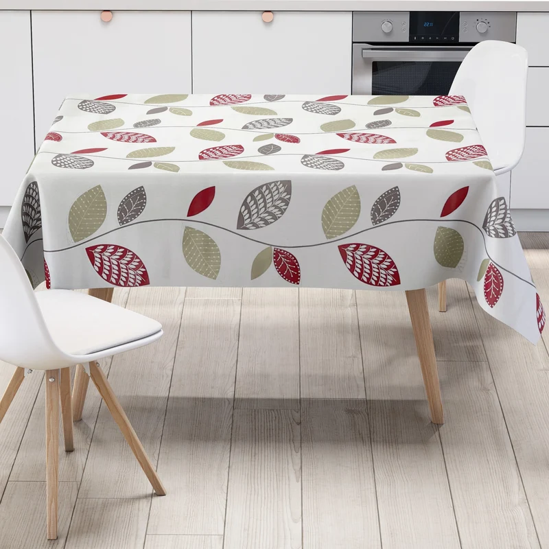 Wachstuch Tischdecke K150088 Laub Blätter auf weiß eckig rund oval